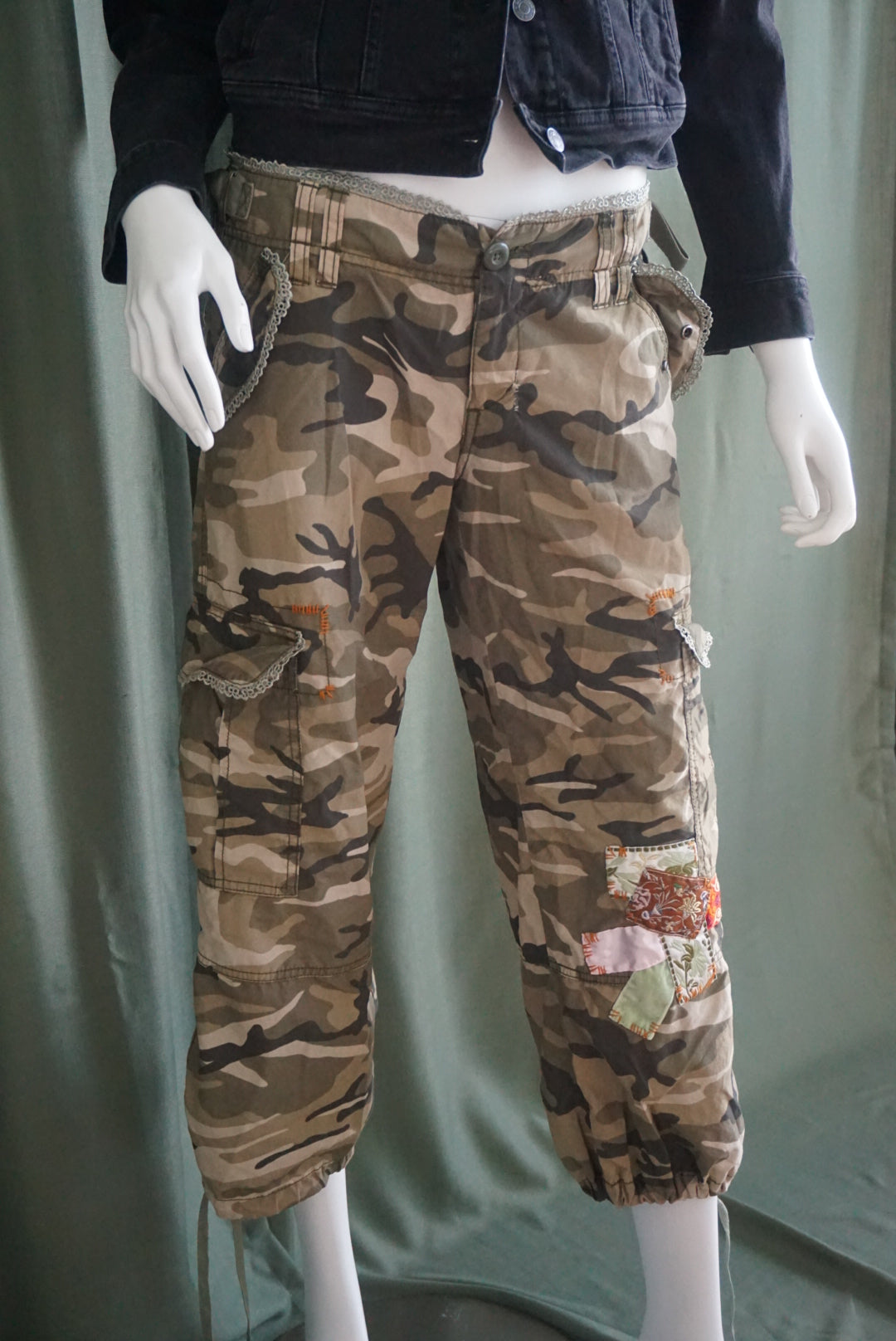 Miss Me Camo Army Print Patchwork Y2K Pants - Size Medium