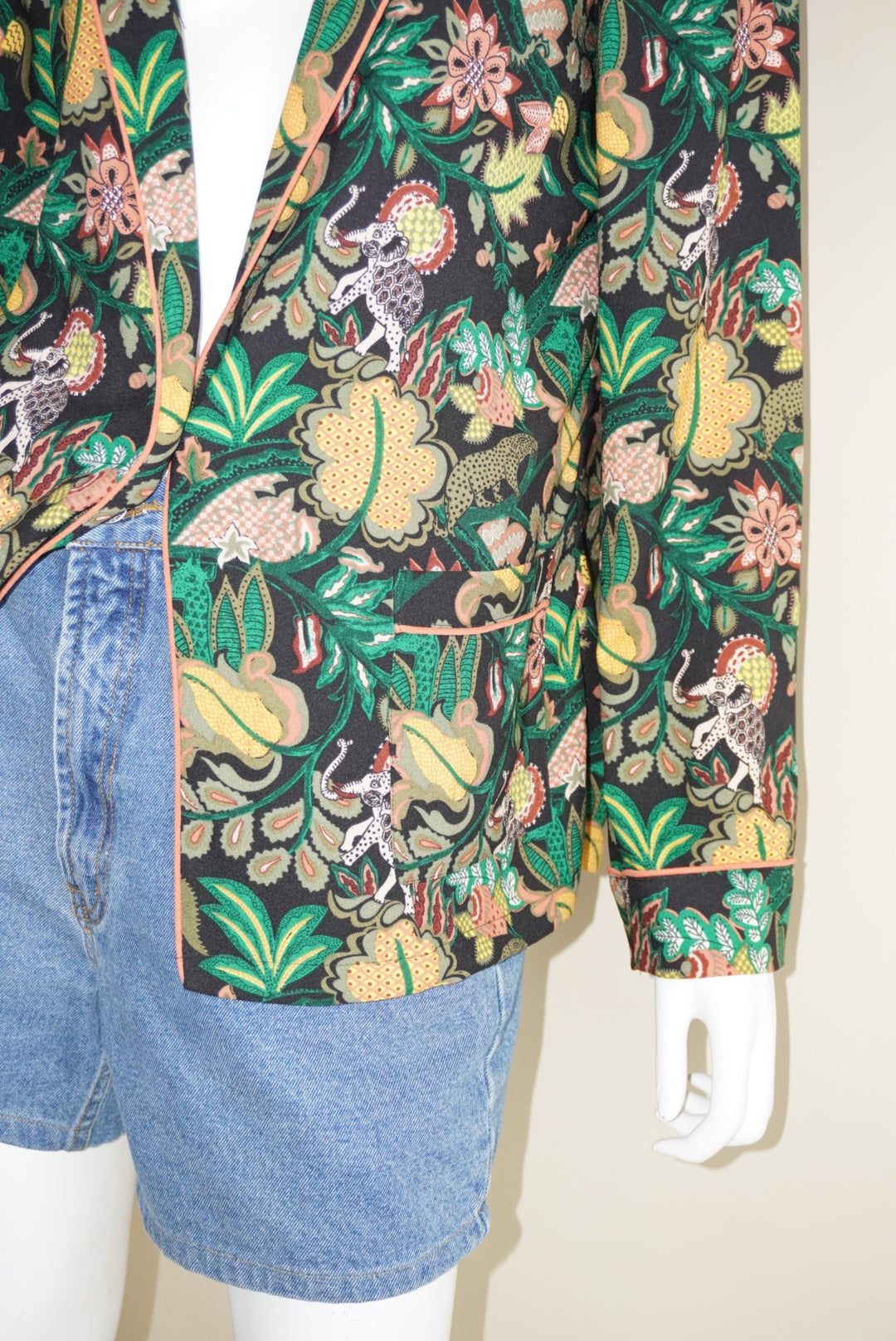 Scotch & Soda Black Multicolour Jungle Print Pajama Style Blazer - Size XL