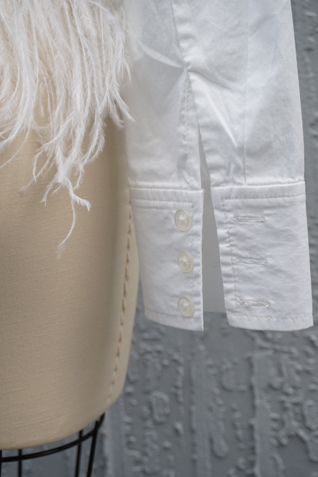 "Milly" White Ostrich Feather Trim Cotton Button Down - Size 2