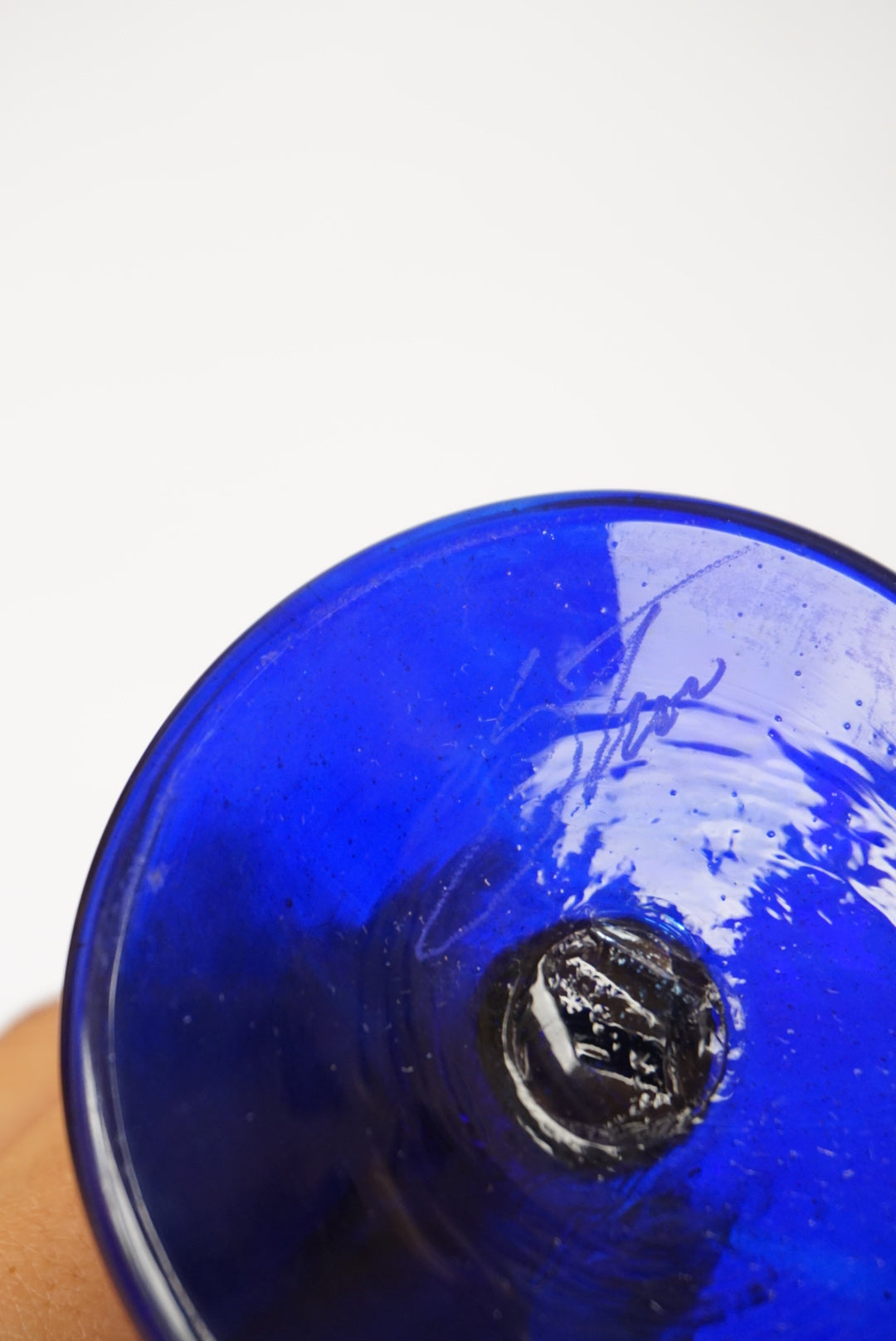 Rick Strini Aurene Golden & Cobalt Blue Spiral Cane Hand Blown Rare Signed Glass Goblets - Set of 2