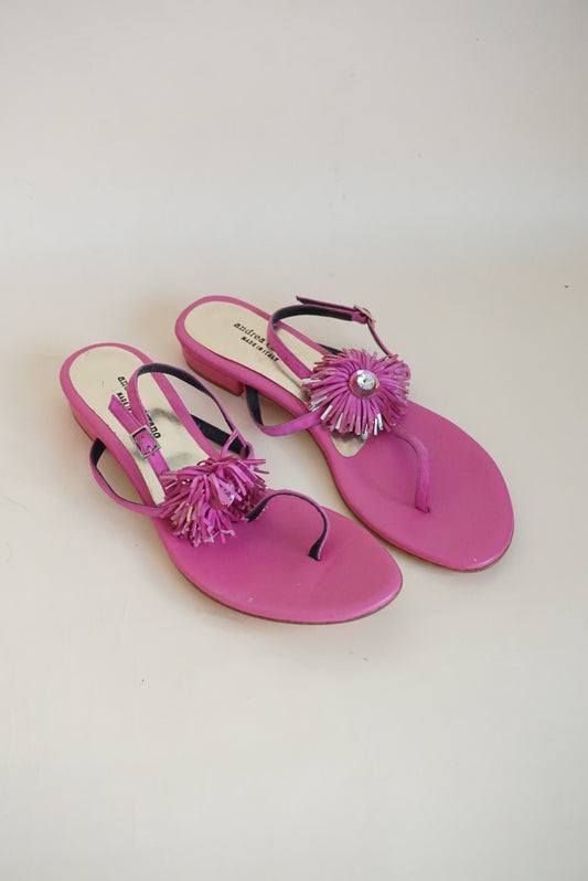 Andrea Carrano Pink Fringe Flower Thong NWOT Sandal - Size 40