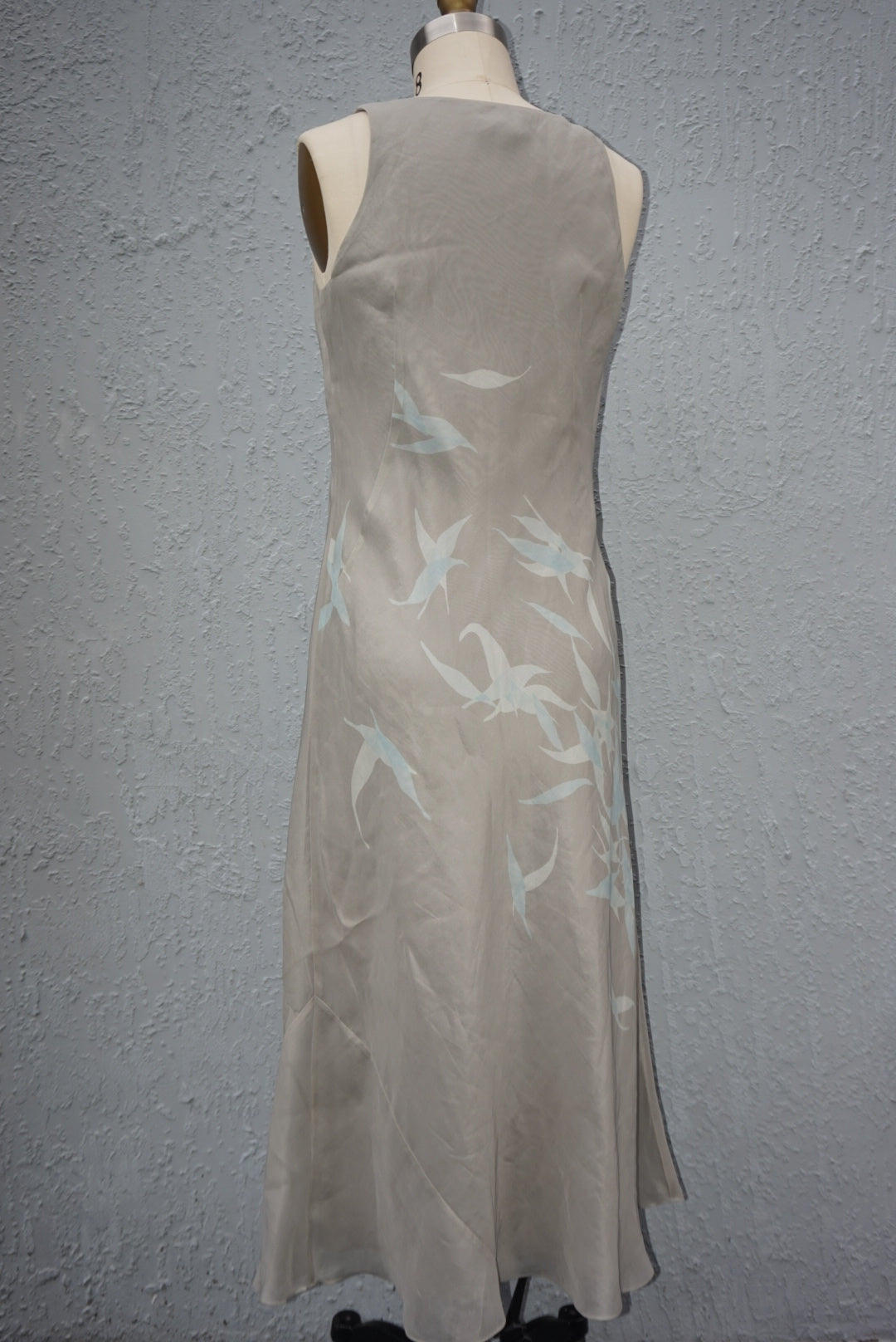 "Banana Republic" Vintage Spring Summer 2000 Grey Bird Design Sleeveless Maxi Dress - Size 8
