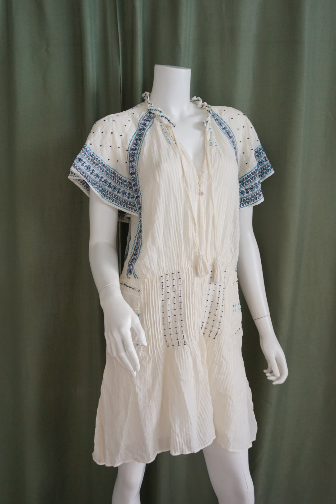 Veronica Beard Embroidered Blue Gauze Sheer Shirt Dress - Size 10