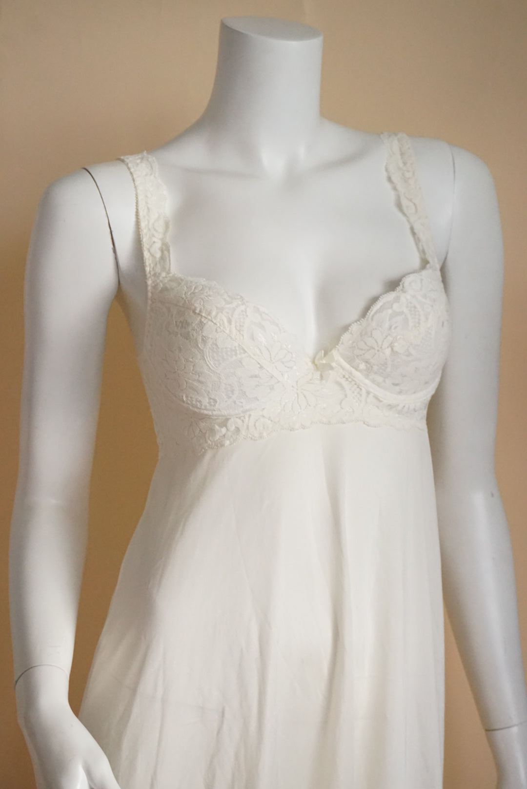 Vintage 80s Gold Label Victoria's Secret Ivory Lace & Sheer Maxi Nightgown Dress - Size Small