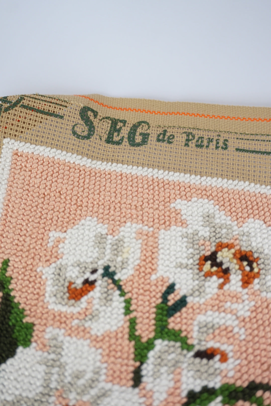 VTG Unframed Needlepoint Orchids SEG de Paris 19.5" x 7.25"