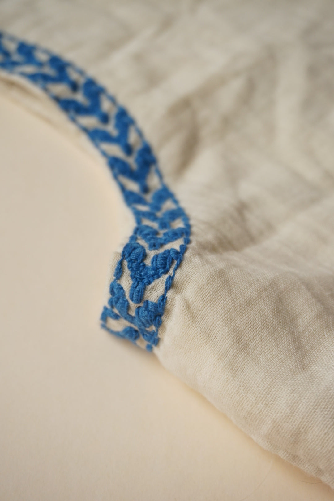 Zara Embroidered Linen Blue / Ivory Boho Vest - Size Large