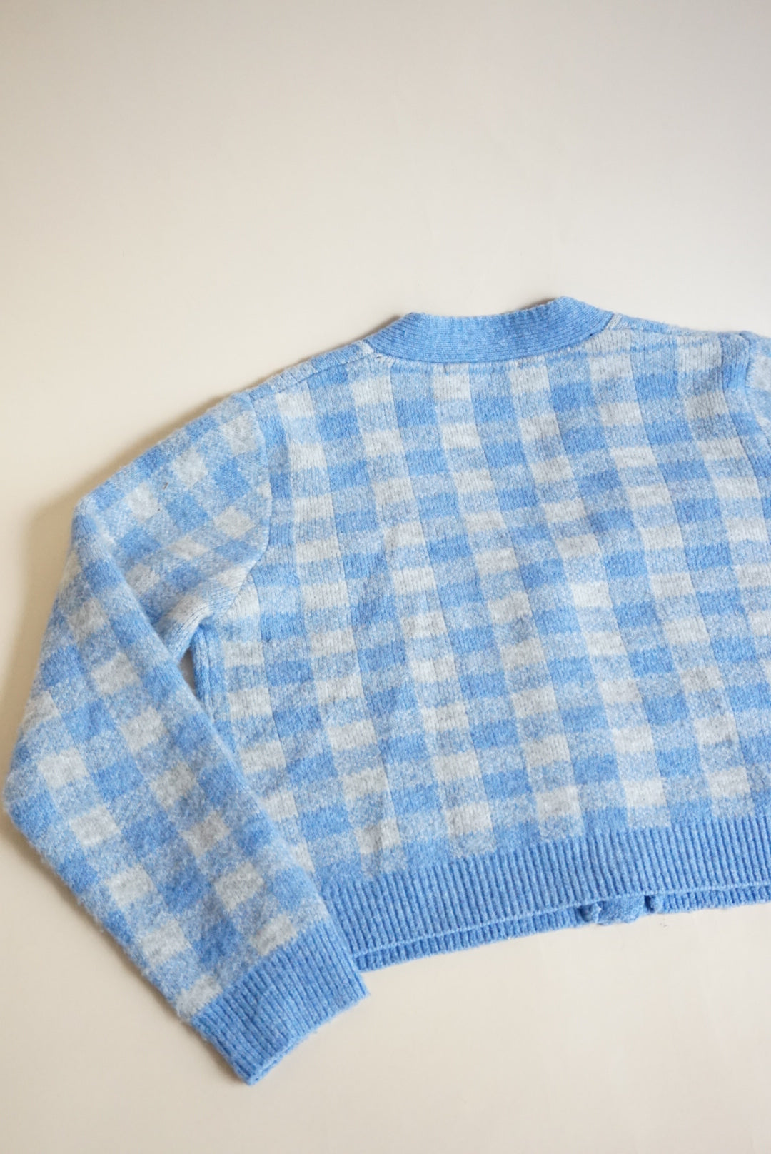 Style By GG Plaid Blue Rhinestone Button Cropped Cardigan - Size Medium