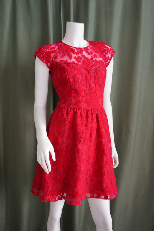 Dolce Vita Red Lace Embroidered Mini Cocktail Dress - Size Large