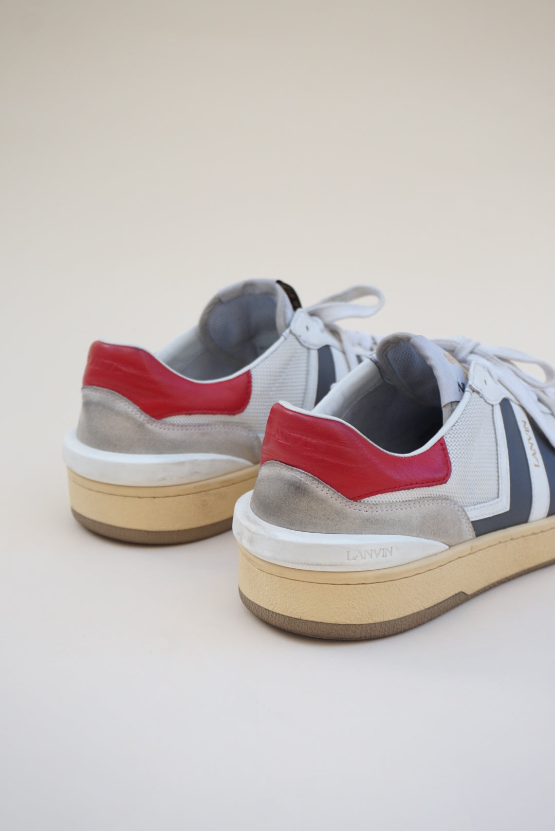 “Lanvin” White/Red/Navy Mesh Clay Sneakers - Size 45