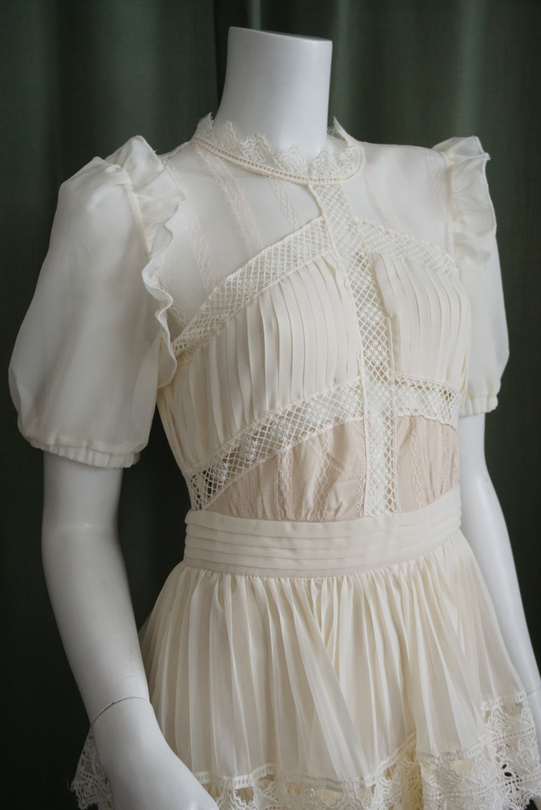 Victorian Lace "Vintage Style" Tiered Filly Mock Neck Maxi Dress - Size Large