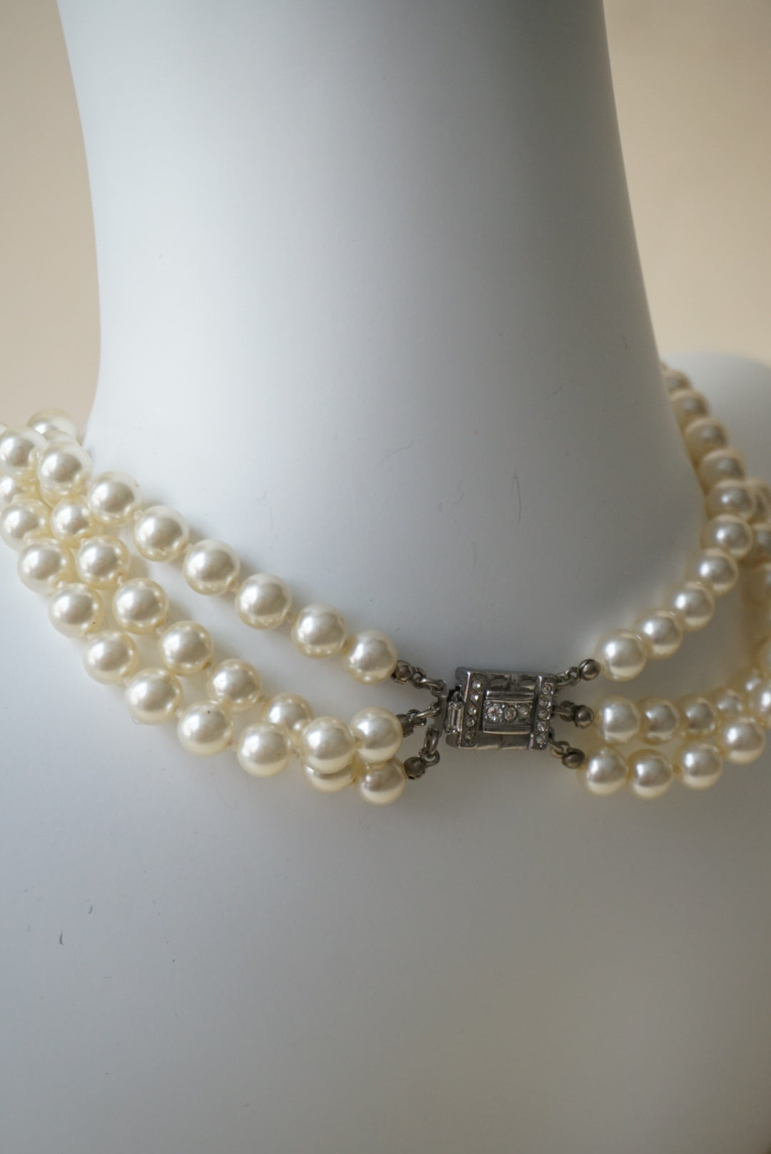 Vintage Tiered Layered Faux Pearl Costume Necklace