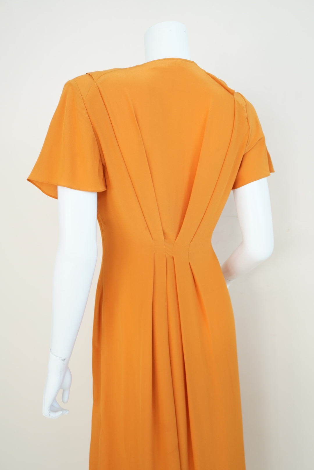 Victoria Beckham Mustard Silk Made in Italy Ruffle Plunge Neck Dress