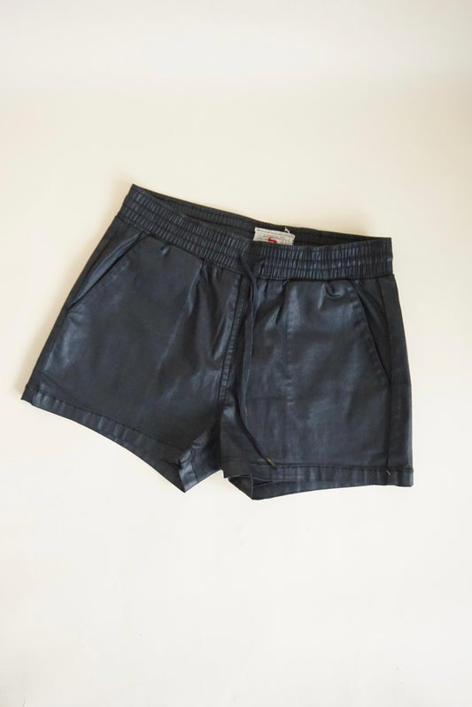 Current Elliot Black Waxed Drawstring Lounge Jogger Style Shorts - Size 1 / Small