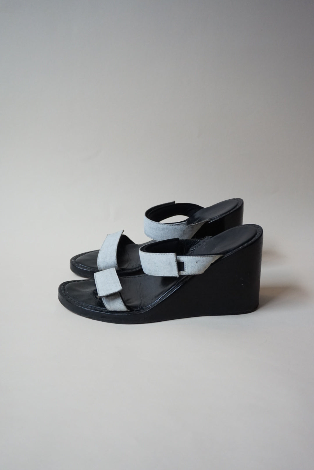 Ann Demeulemeester Vintage Velcro Strap Black/White Wedges - 37