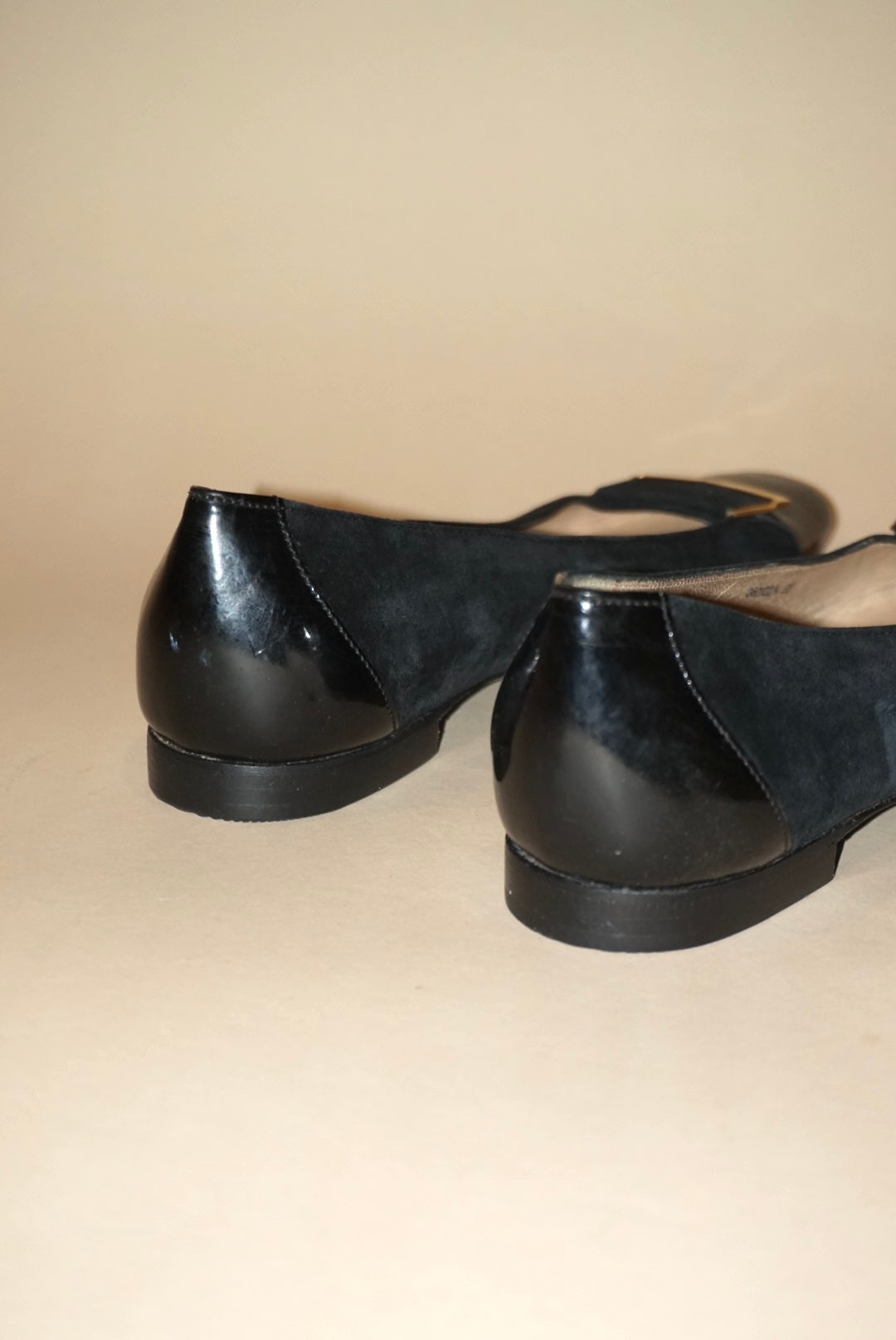 Tanino Crisci Suede Square Toe Black Gold Accent Flats - Size 39