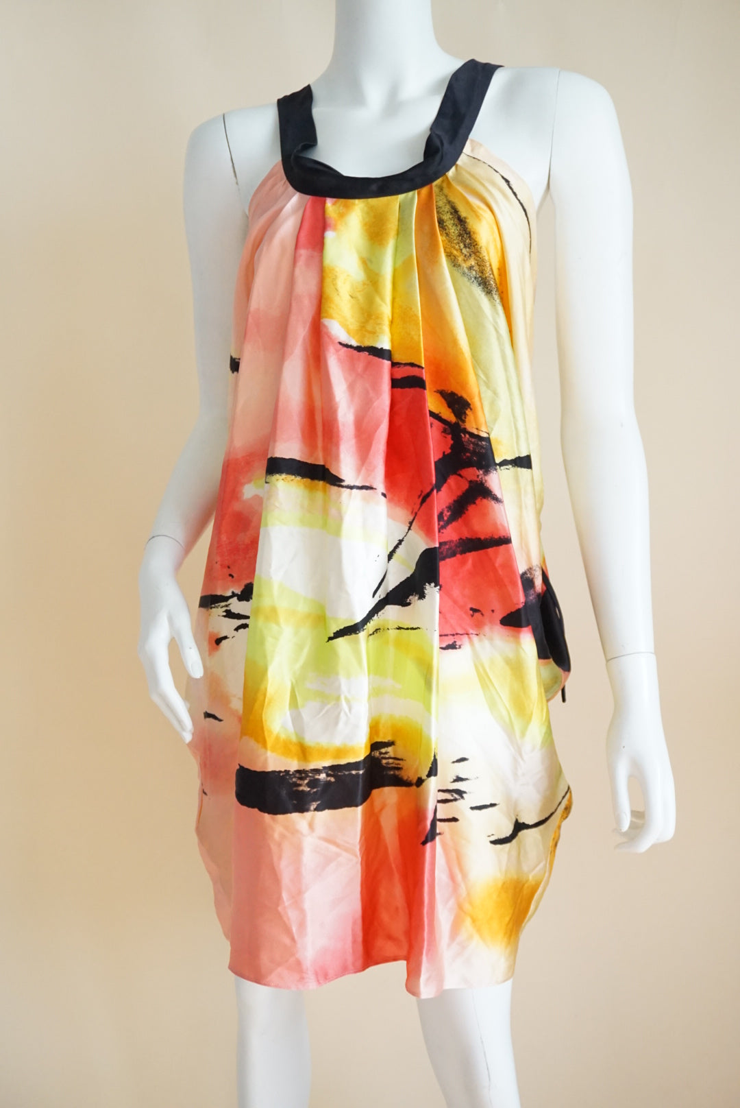 BCBGMAXAZRIA Silk Abstract Sunrise Floral Charmeuse  Mini Dress - Size Medium