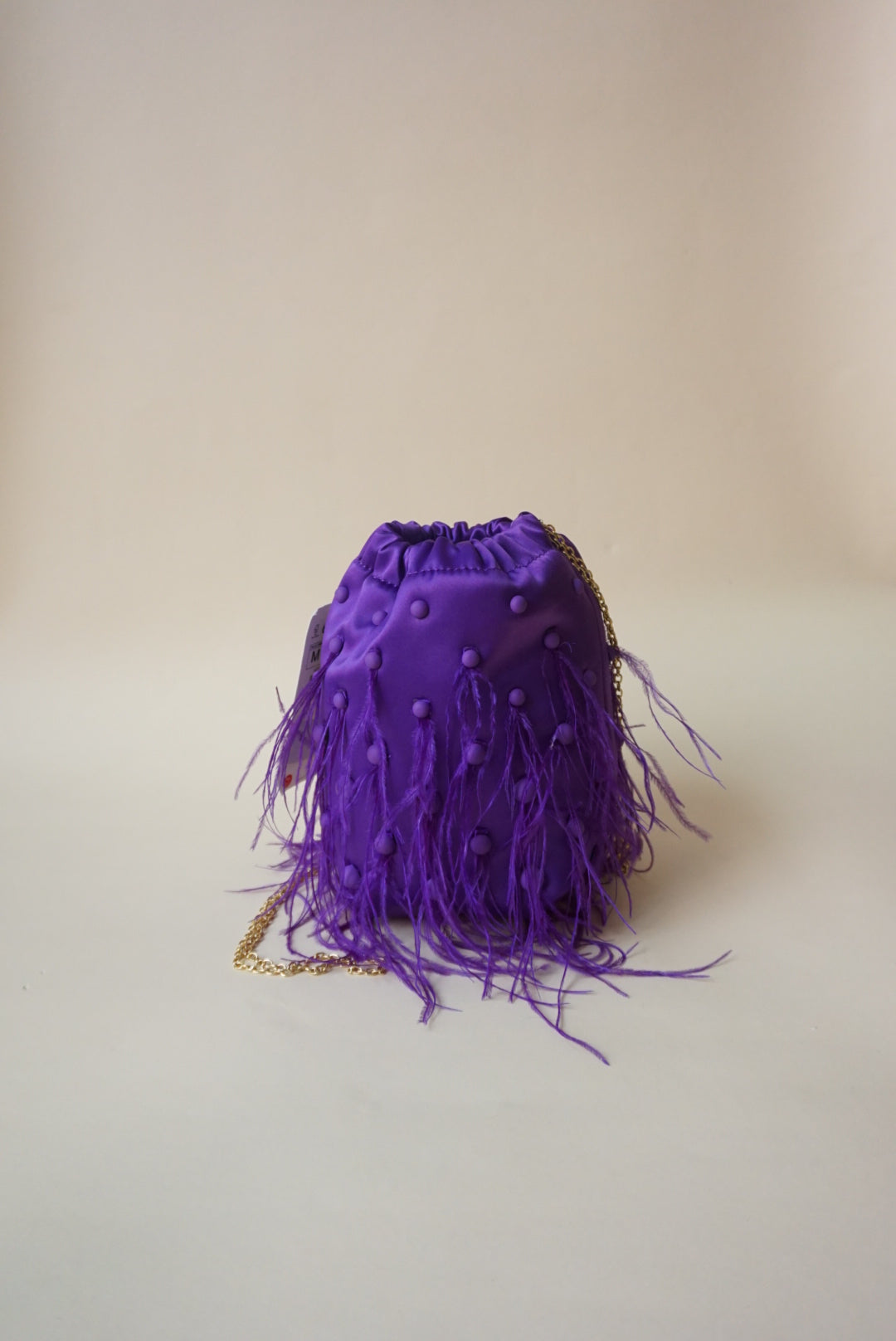 Zara Purple Feather Bucket Drawstring Mini Evening Bag - NWT