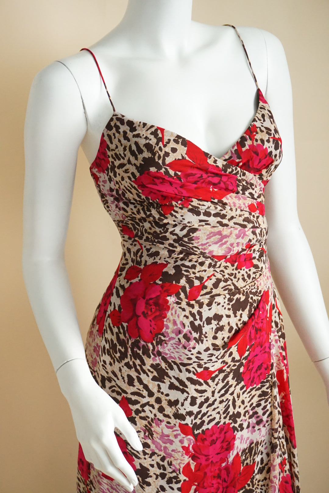 Dusk Y2K Animal Print Floral Maxi Pleated Slip Dress