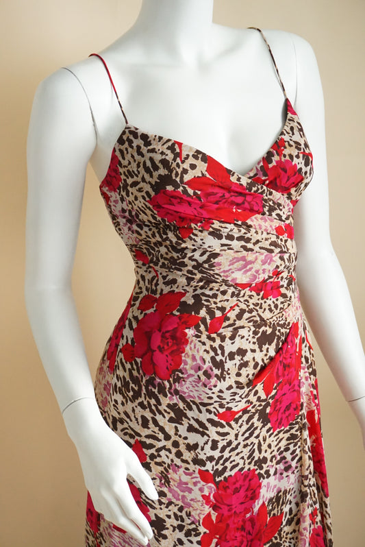 Dusk Y2K Animal Print Floral Maxi Pleated Slip Dress