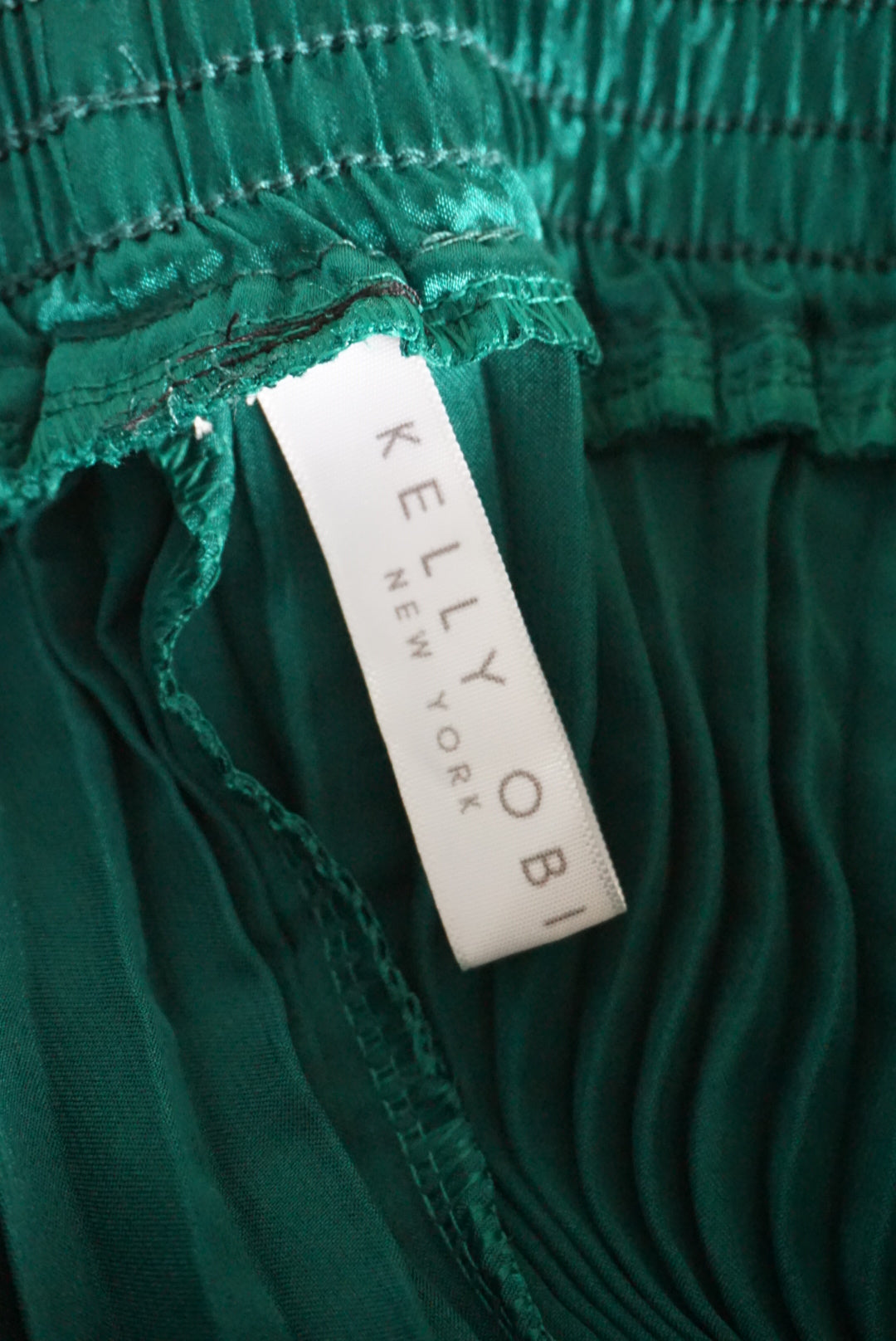 Kelly Obi Green Accordion Pleated Plisse Maxi Skirt