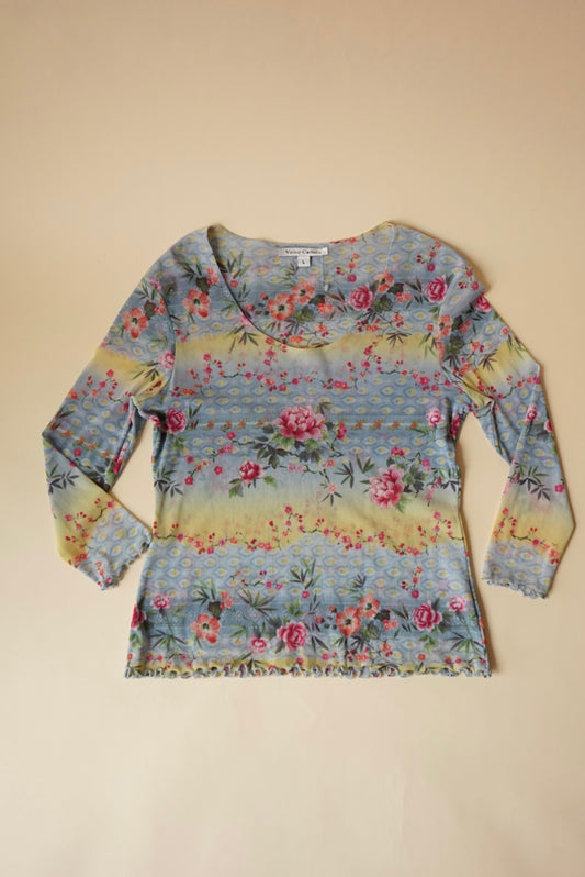 Victor Carlini Mesh Floral Y2K Top - Size XL