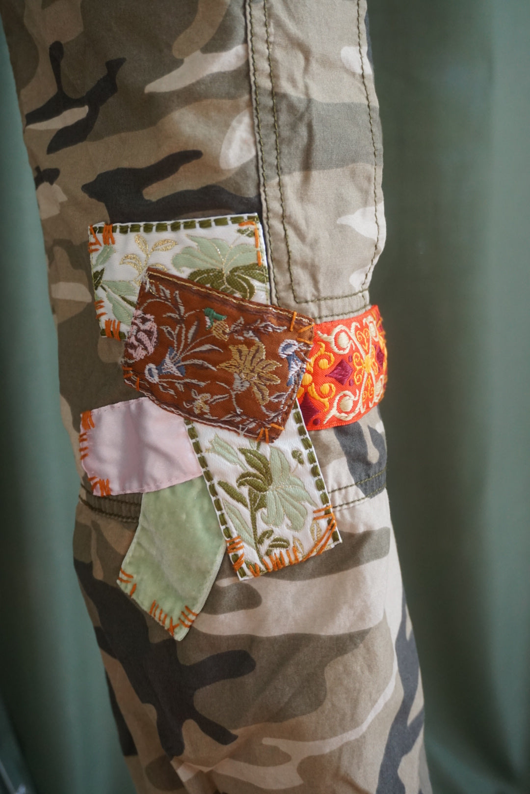 Miss Me Camo Army Print Patchwork Y2K Pants - Size Medium