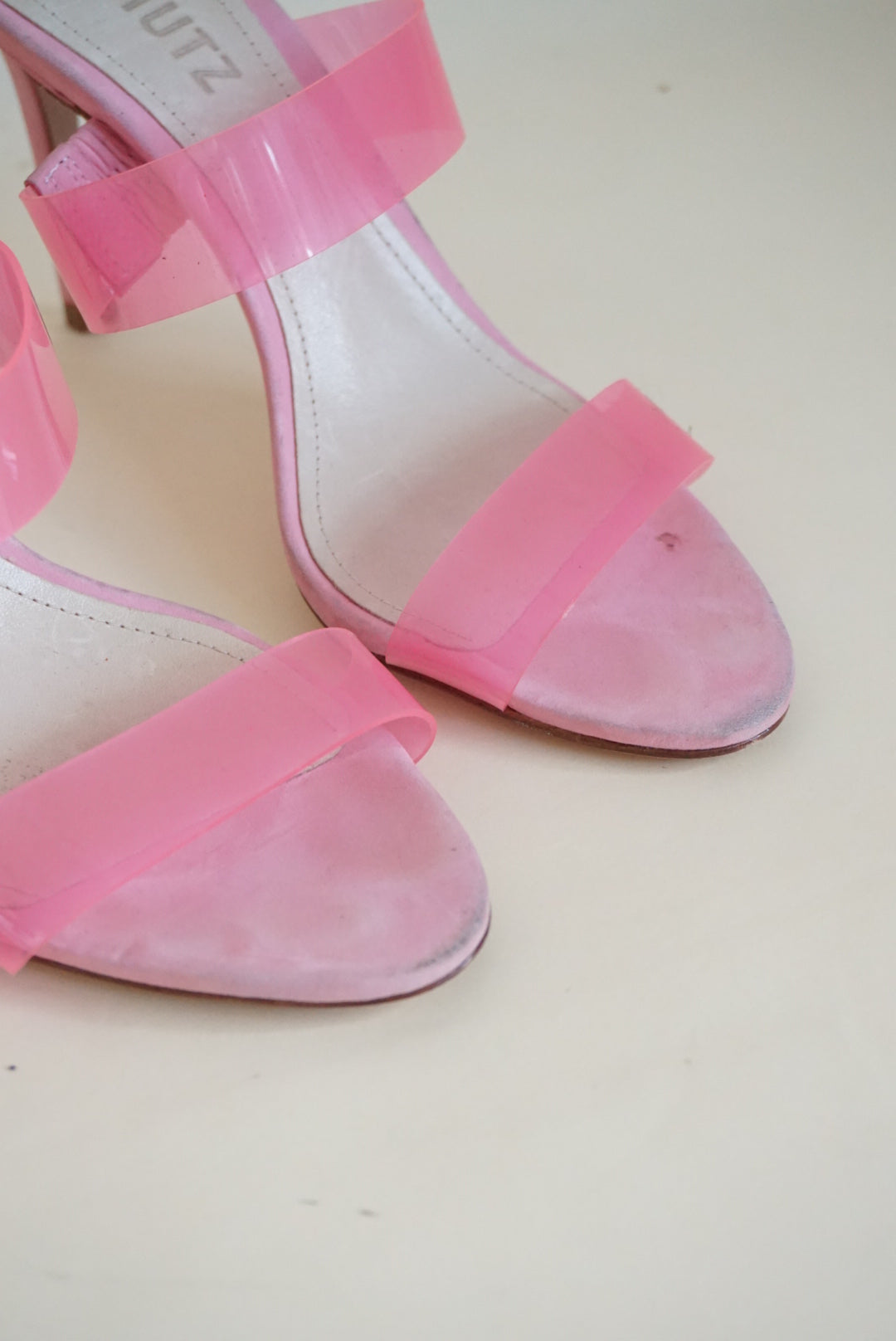 Schutz Pink PVC Ariella Stiletto Sandal Heel - Size 6.5