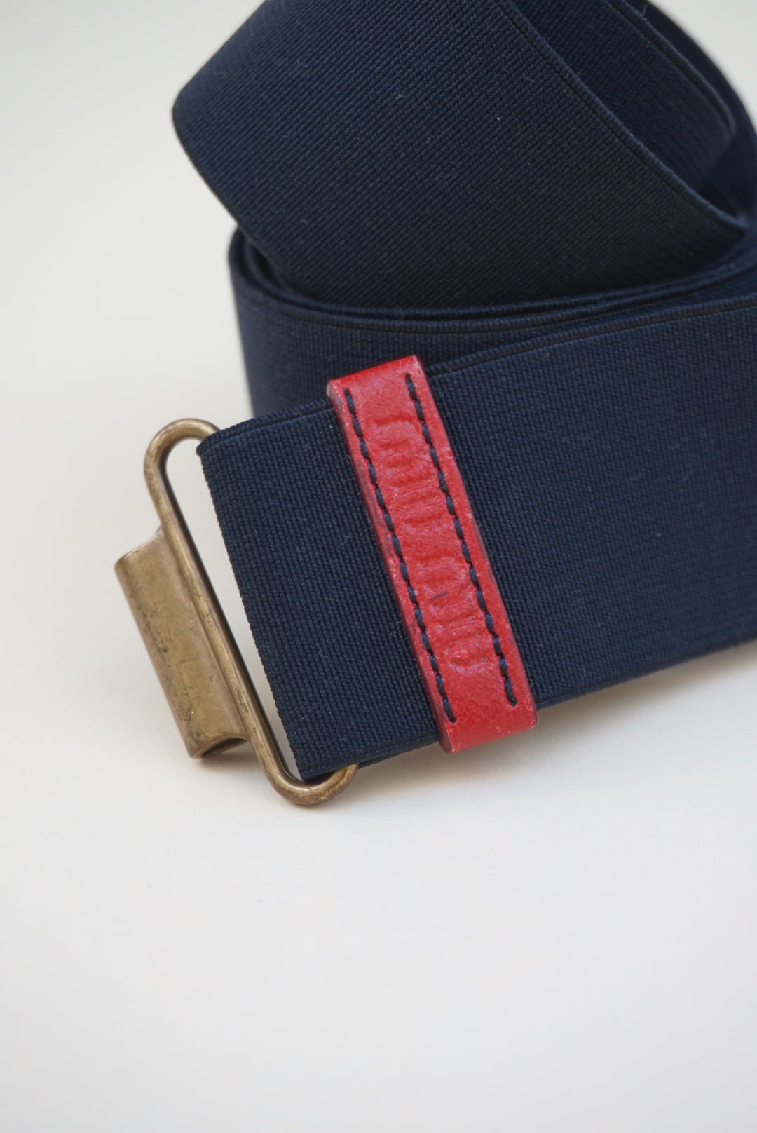 Vintage “Miu Miu” 90-00’s Elastic Men’s Technical Belt With Red Leather Accent