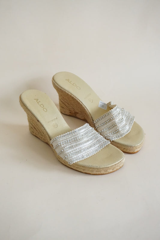 VTG Aldo Beaded Mesh Y2K Braided Wedge Sandals Made in Brazil - Size 40 / 9.5