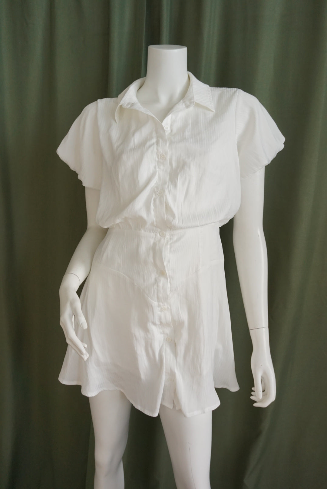 Heyson White Pinstripe Collar Button Shirt Dress - Size Small