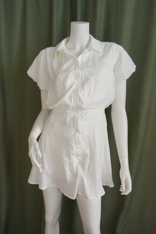 Heyson White Pinstripe Collar Button Shirt Dress - Size Small