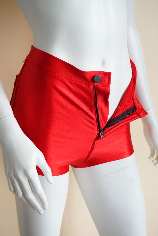 American Apparel Deadstock Red Disco Shiny Shorts - Size XS