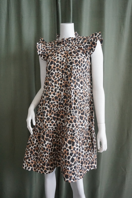 Sea New York Cheetah Print Cotton Ruffle Mini Dress - Size 6