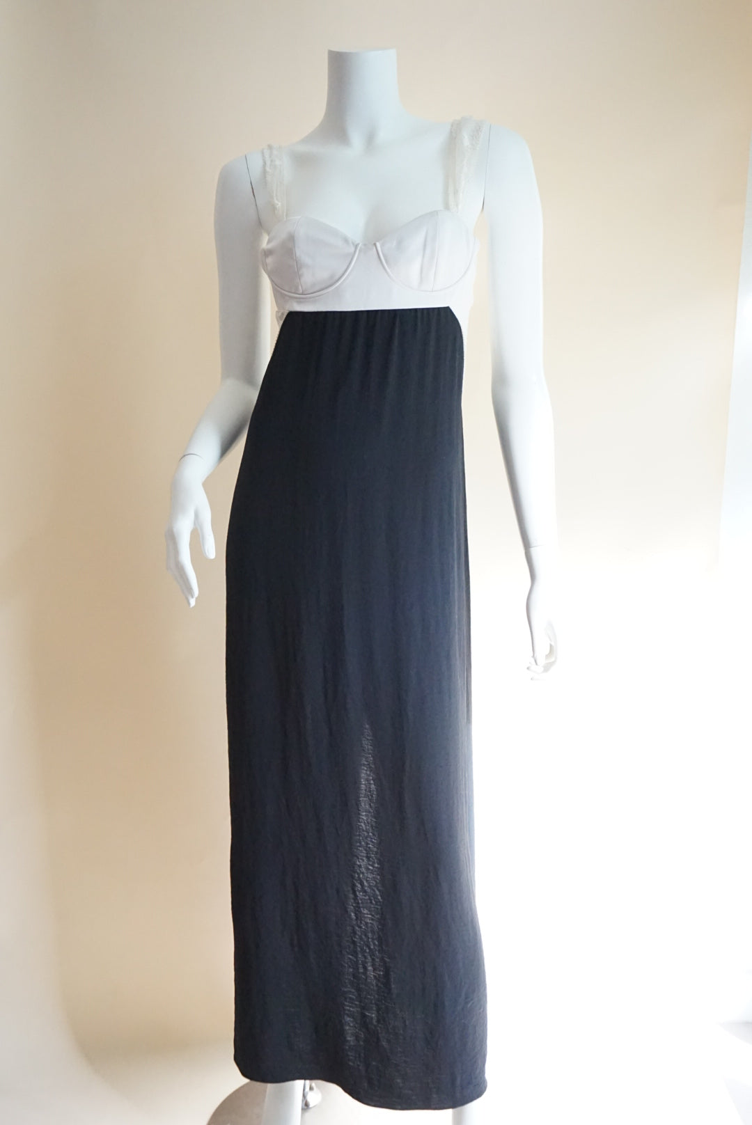 Zara Floor Length Bustier Black/White Lace Trim Dress