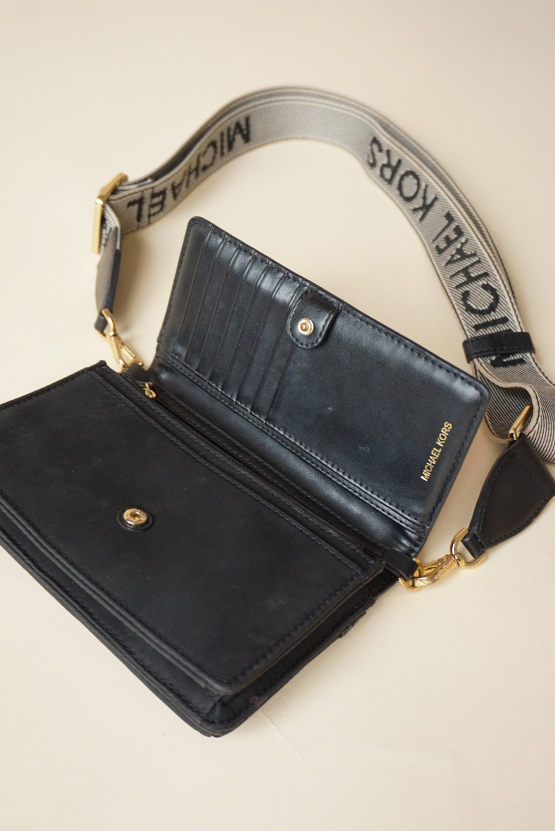 Michael Kors Jet Set Small Nylon Gabardine Smart Phone Crossbody Black Bag