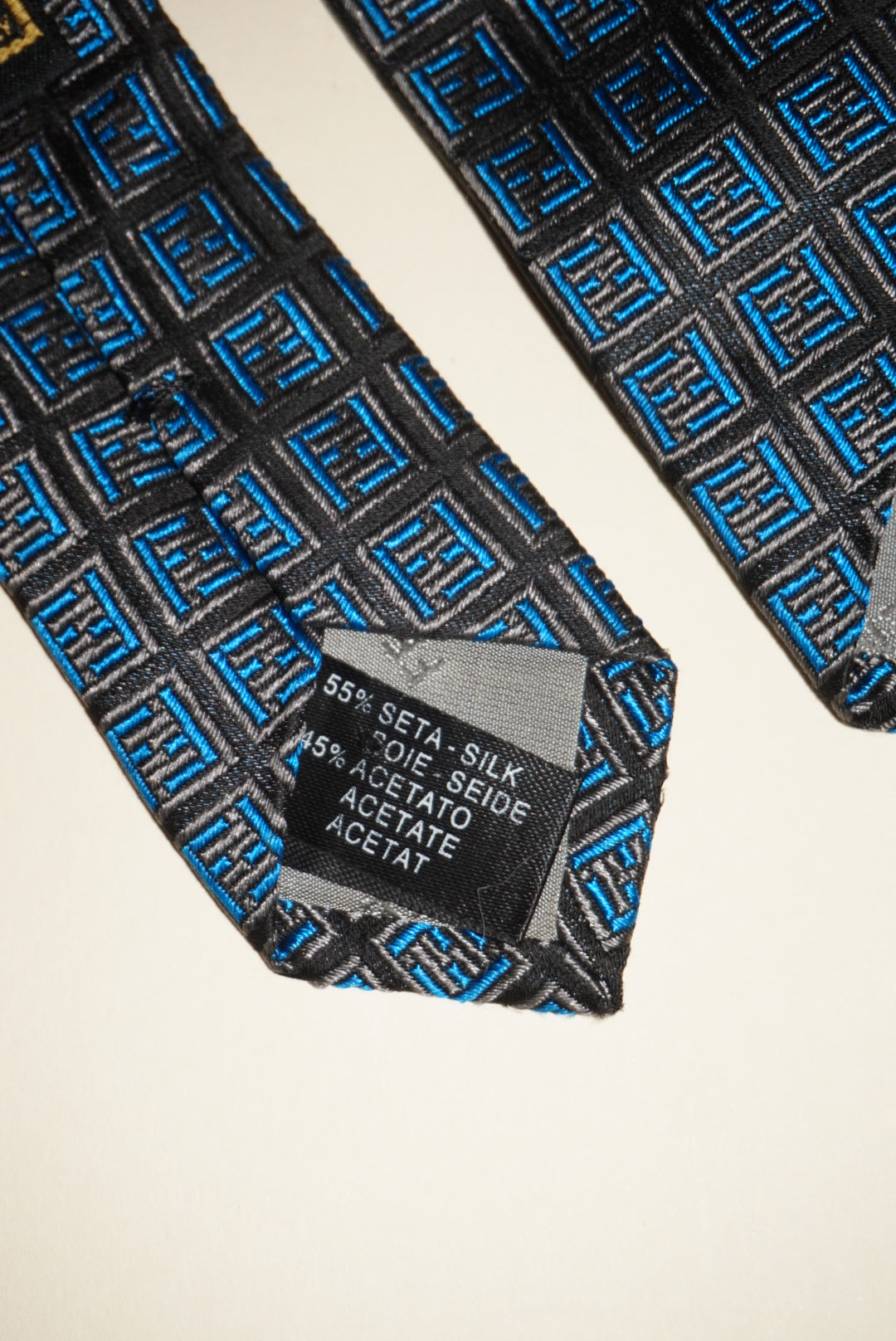 “Fendi” Zucchino Cravatte Silk Blue Monogram Tie