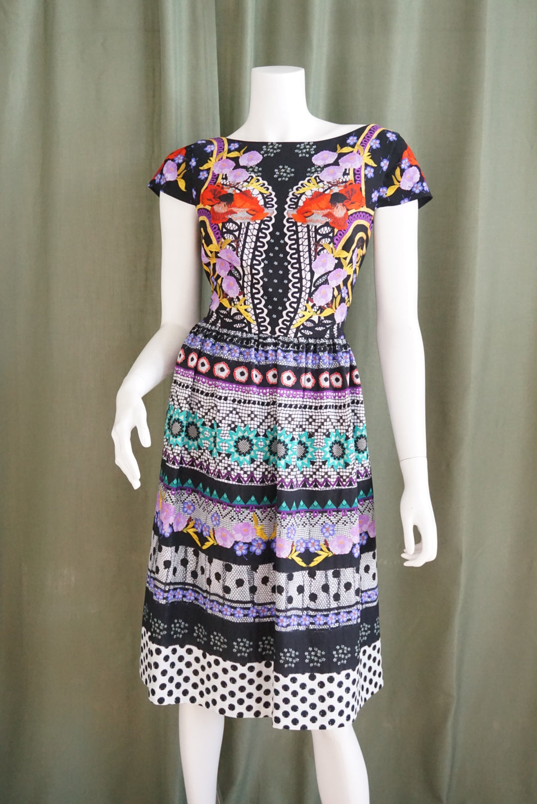 Temperley London Cherise Printed Cap Sleeve Pleated Dress - Size 8