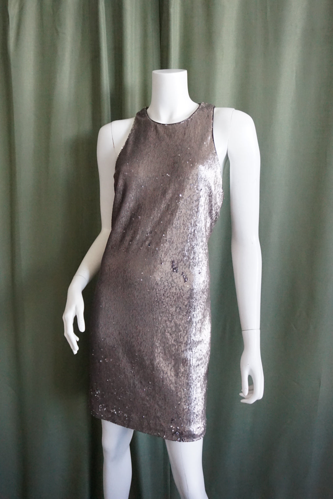 Halston Heritage Grey Sequin Silver Sleeveless Mini Dress - Size XL