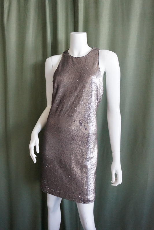 Halston Heritage Grey Sequin Silver Sleeveless Mini Dress - Size XL