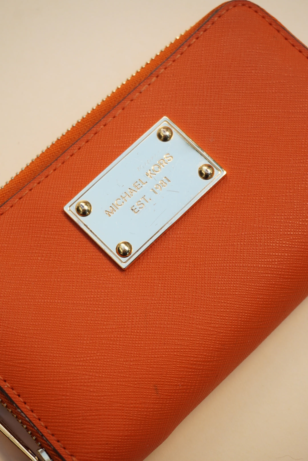 Michael Kors Orange Zip Wristlet Saffiano Leather Wallet