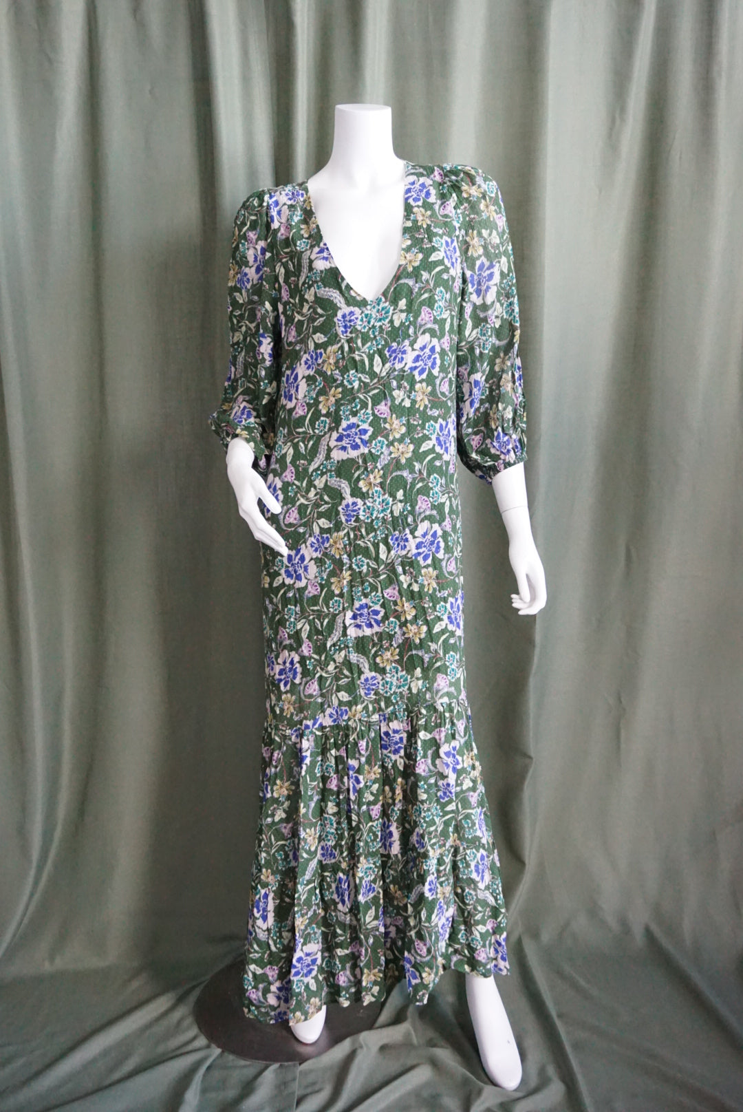 Mixed By Nasrin Green Floral Dress Cottage core Maxi Dress - Size 36