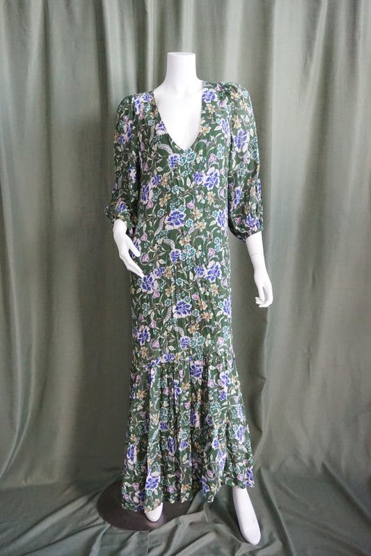 Mixed By Nasrin Green Floral Dress Cottage core Maxi Dress - Size 36