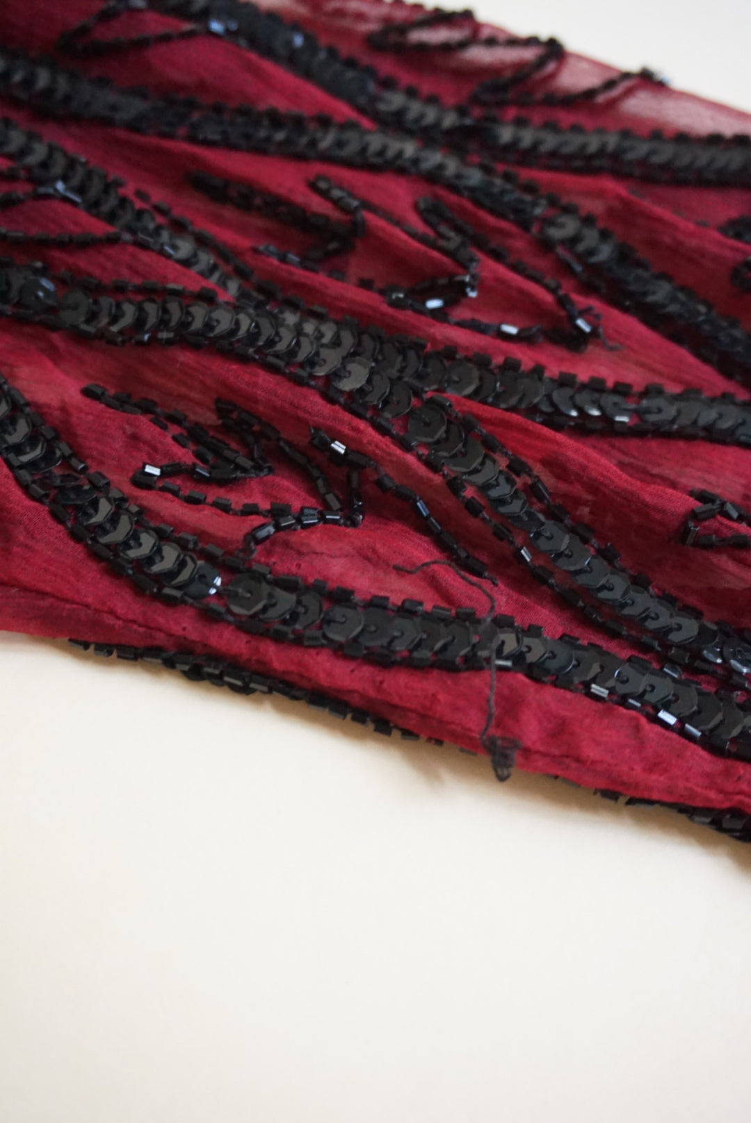 Stenay Vintage Silk Burgundy Beaded Scalloped Hem Blouse - Size Medium