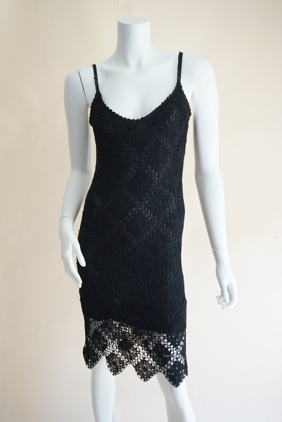 Anna Yu Vintage Y2K Lace Crochet Slip Black Dress - Size Small