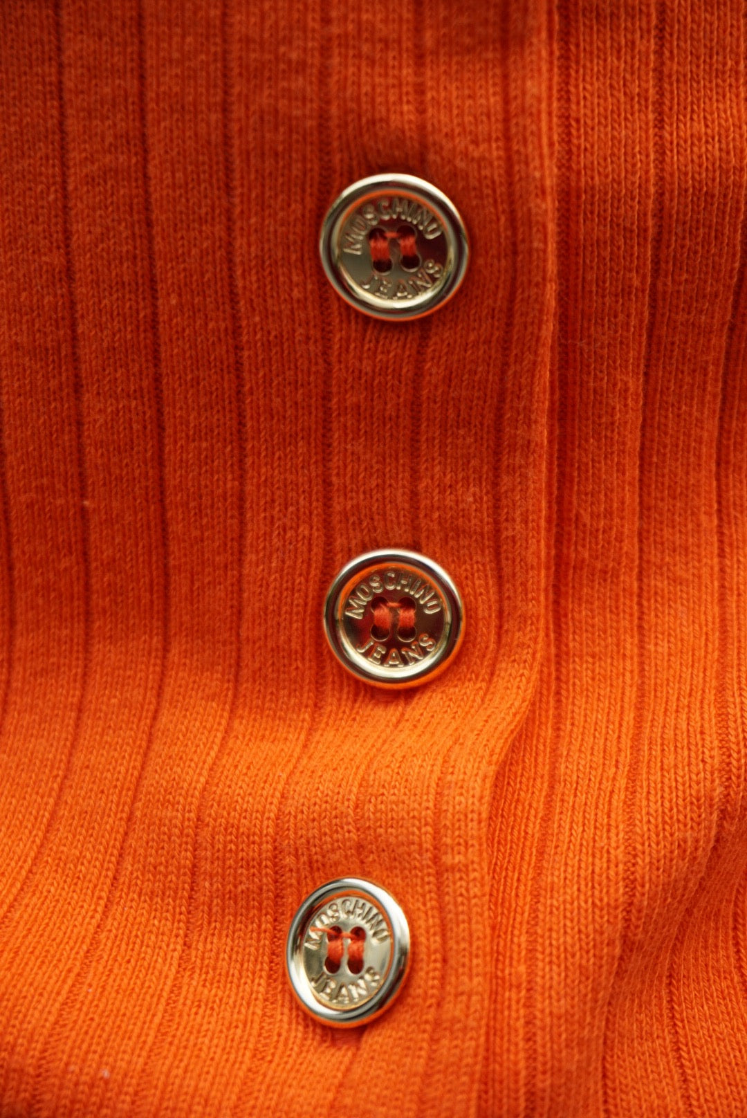 Moschino Soft Wear Orange Ribbed Knit Pleated Neckline Top - Size 44