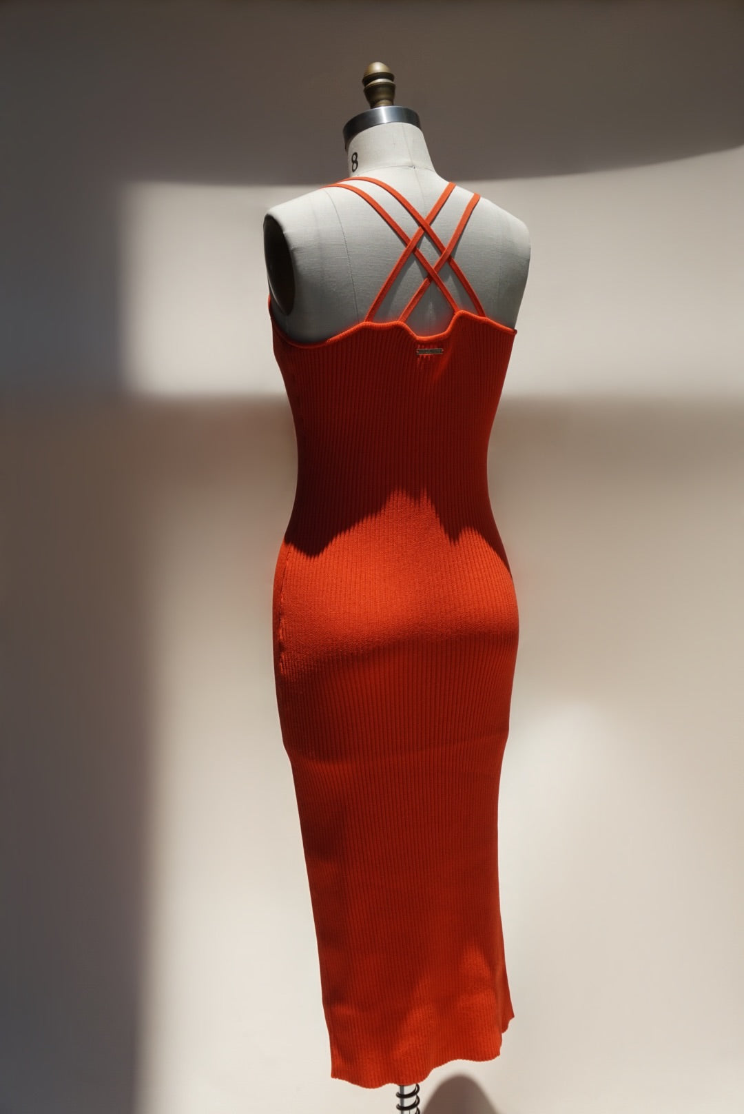 "Michael Kors" Orange Ribbed Cross Back Strap Dress - Size Small