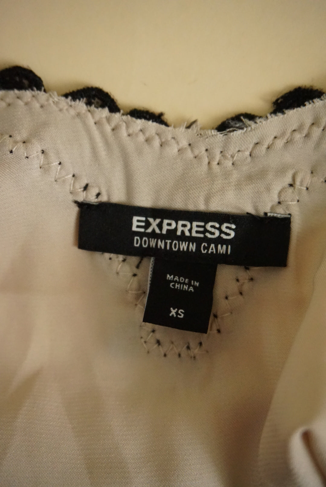 Express Downtown Cami Beige / Black Lace Applique Tank - Size XS