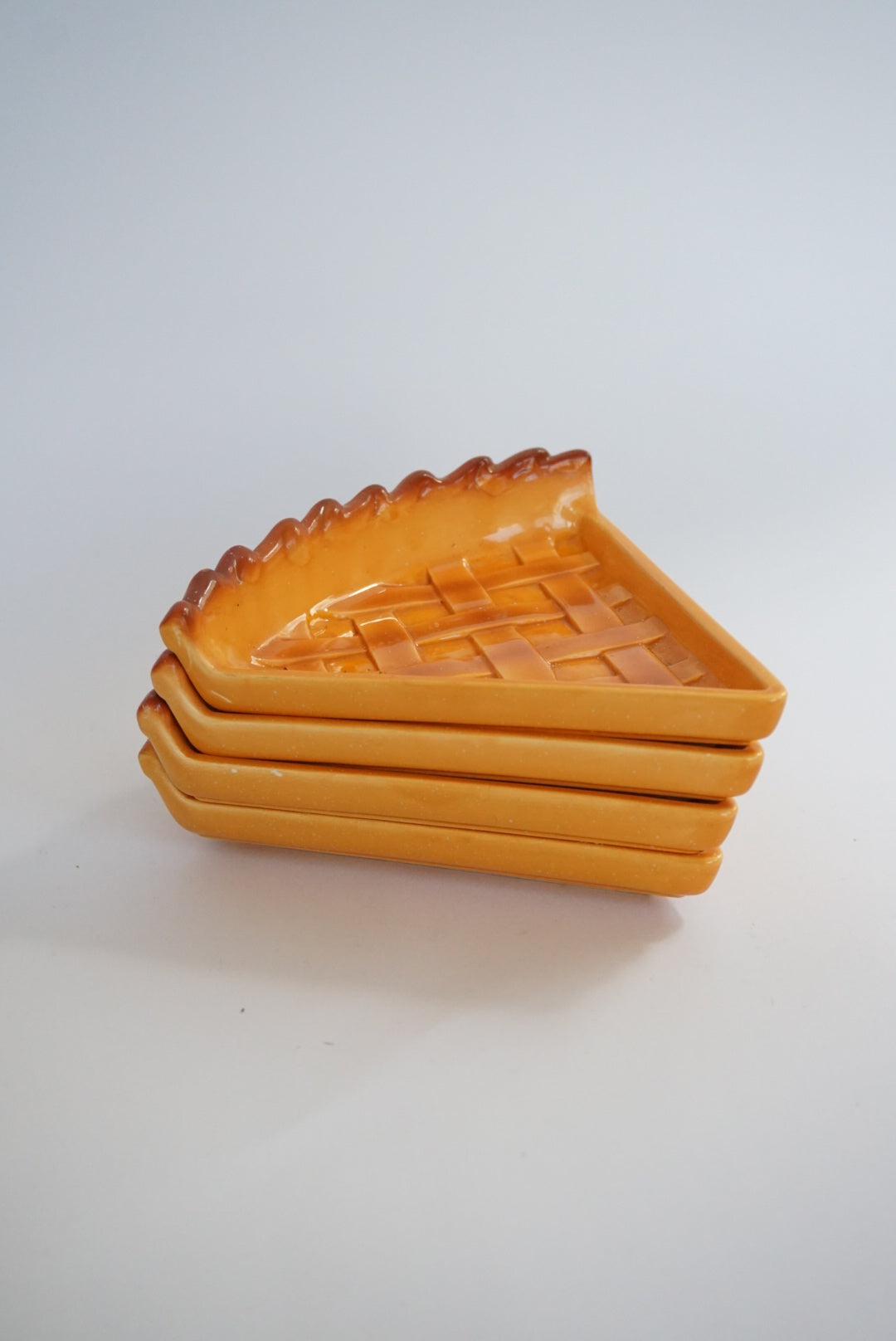 Vintage Knobler Japan Stamped Set of 4  Pie Slice Ceramic Plates