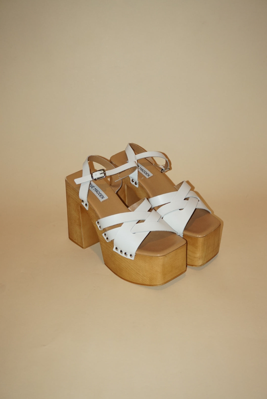 Steve Madden White Chunky Leather "Caileen" Block Y2K Heel NWT - Size 9