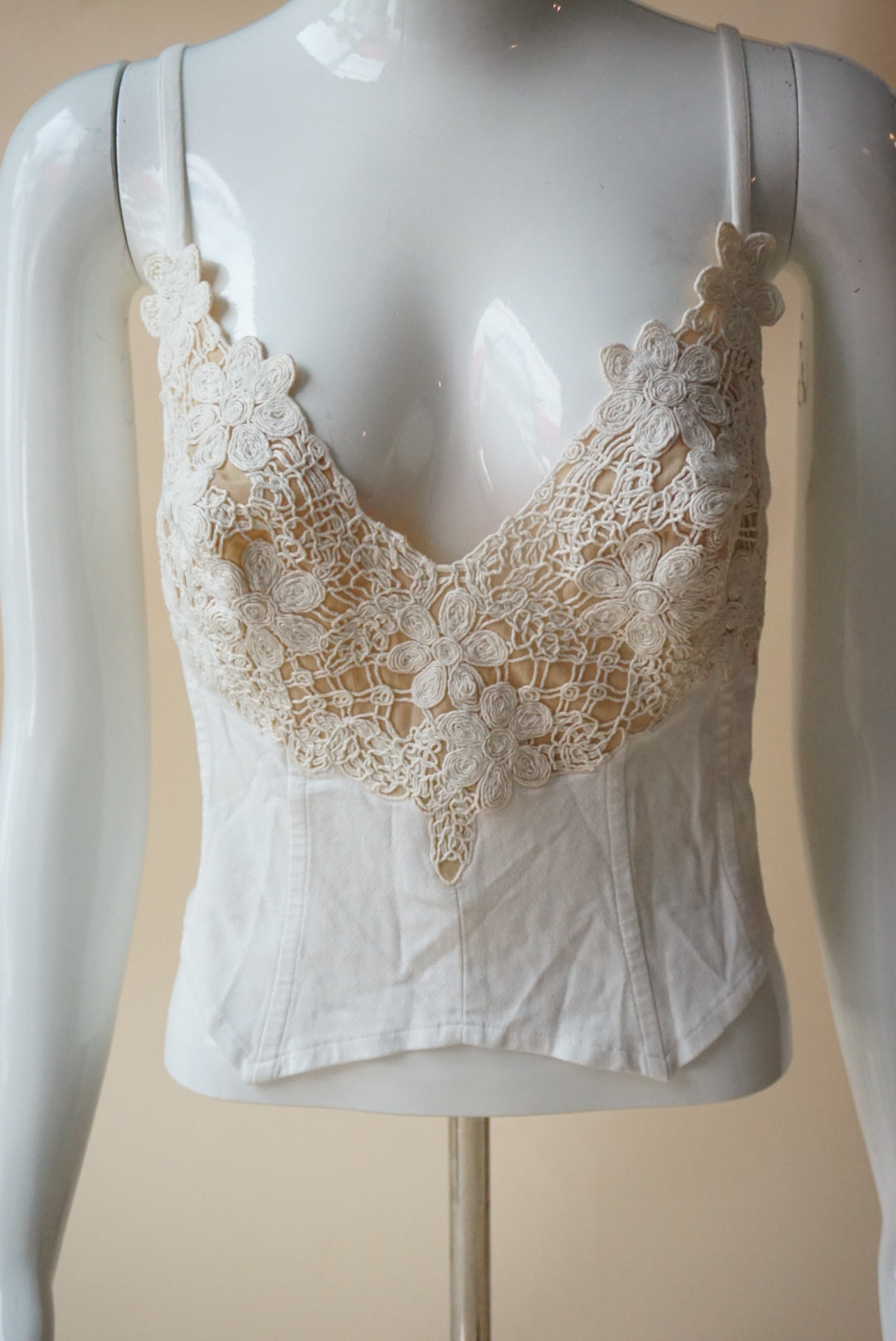 Vintage 1990 Ritmo di Perla Ivory Floral Embroidered Bustier- Size IT 46